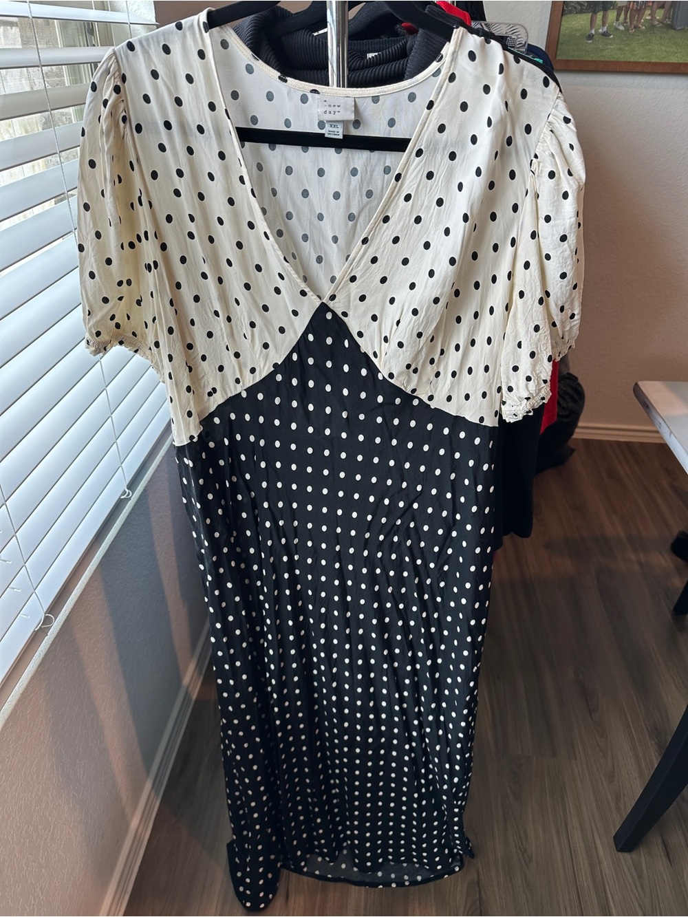 a new day Black and Cream Polka Dot V-Neck A-Line Midi Dress - Picture 2 of 6